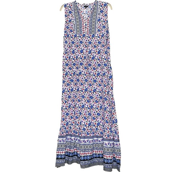 Talbots Maxi Dress 12 Sleeveless Boho Floral Peasant Cottagecore Vacation - Picture 2 of 10